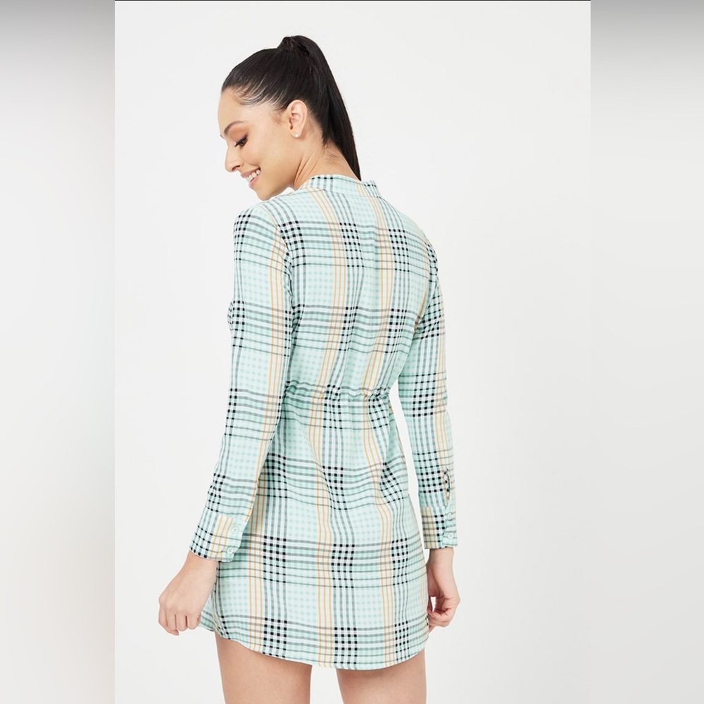 Closet Plaid Dress in Light green and Beige - Picture 4 of 4